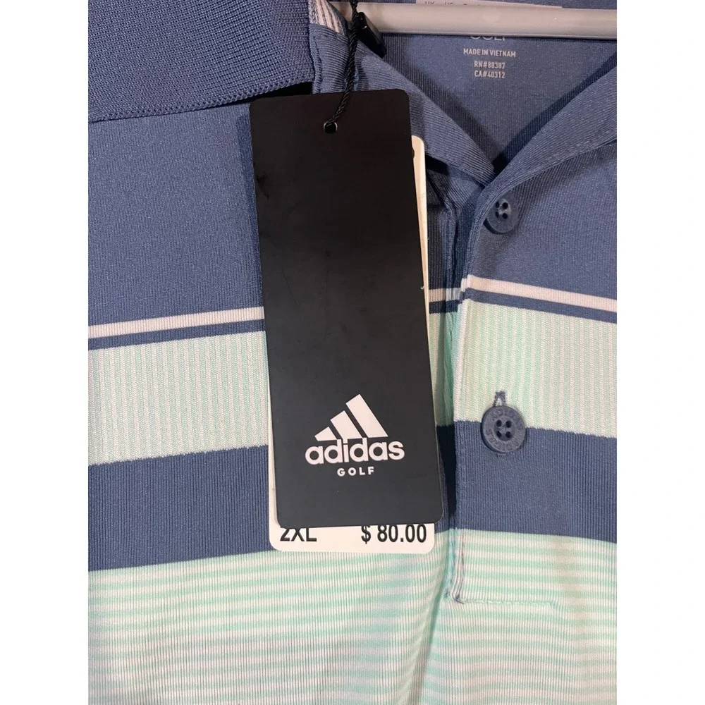 Adidas‎ Golf Mens Ultimate Wrap Polo Shirt Blue Mint Striped 2XL New